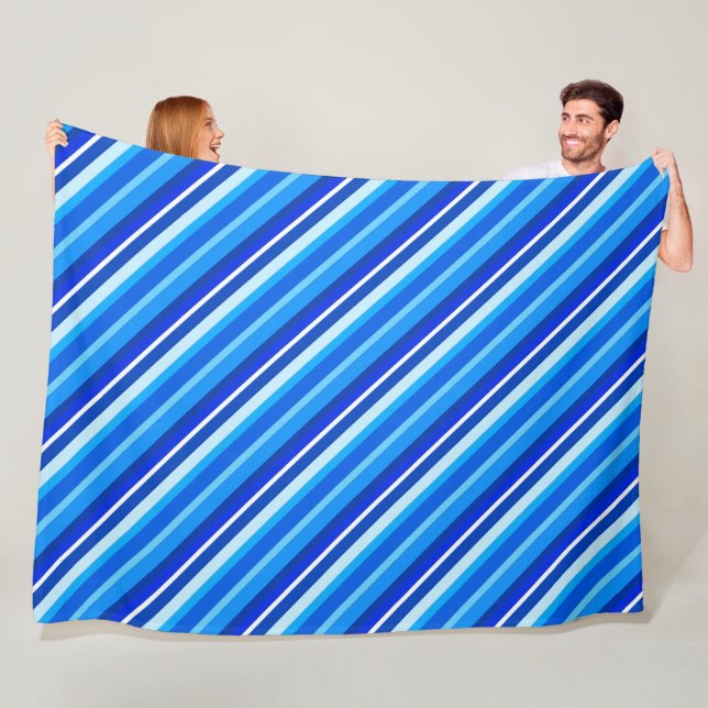 Layered candy stripes - cobalt and pale blue fleece blanket (In Situ)
