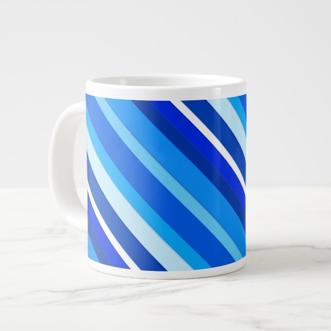 Layered candy stripes - cobalt and pale blue large coffee mug (Front Left)
