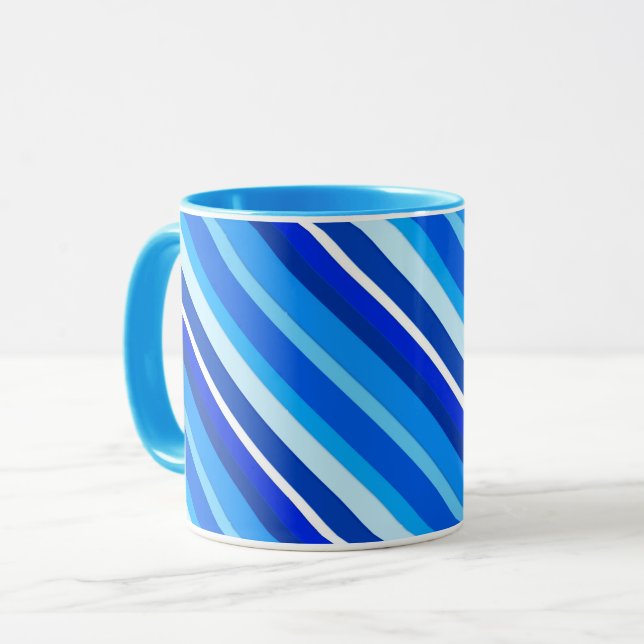 Layered candy stripes - cobalt and pale blue mug (Front Left)