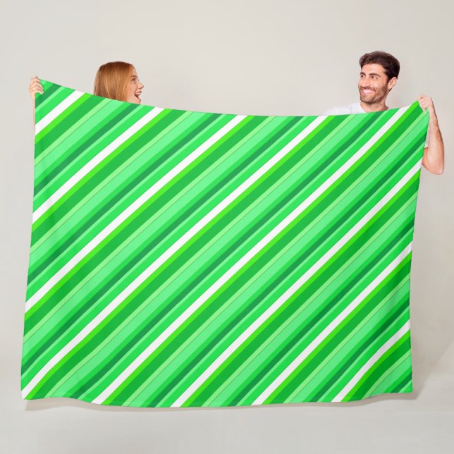 Layered candy stripes - emerald green and white fleece blanket (In Situ)