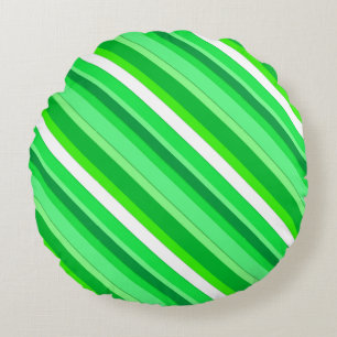 Layered candy stripes - emerald green and white round cushion