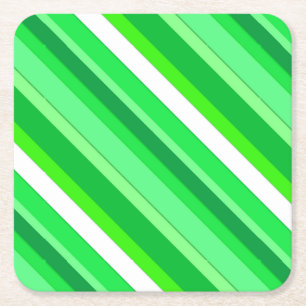 Layered candy stripes - emerald green and white square paper coaster