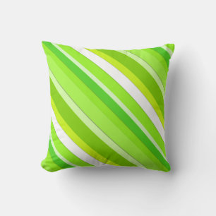 Layered candy stripes - lime green and white cushion