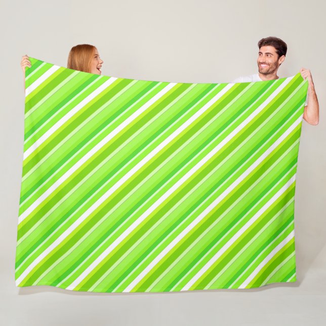 Layered candy stripes - lime green and white fleece blanket (In Situ)