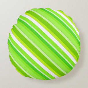 Layered candy stripes - lime green and white round cushion