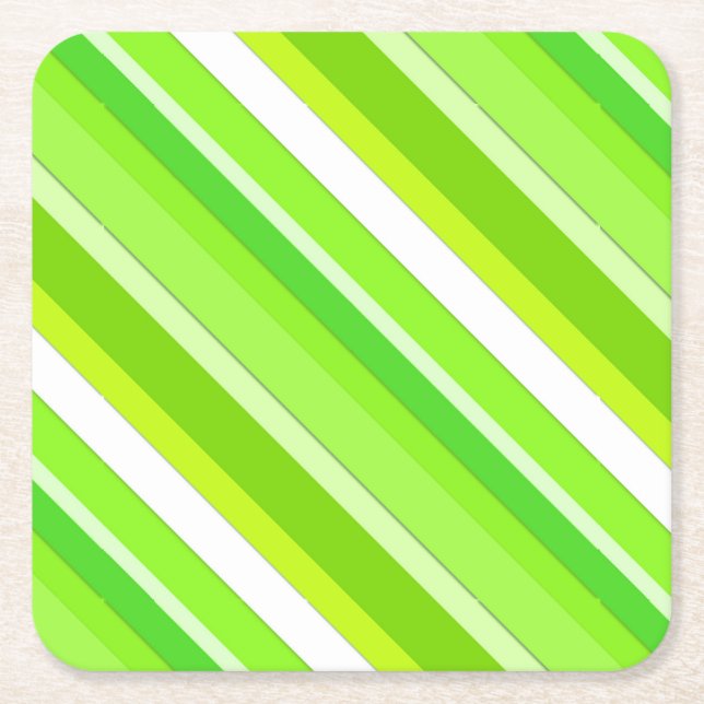 Layered candy stripes - lime green and white square paper coaster (Front)