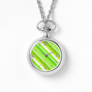Layered candy stripes - lime green and white watch
