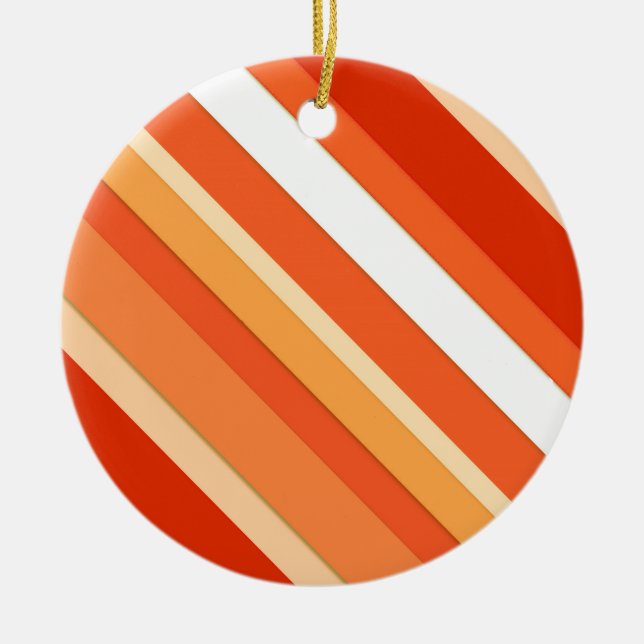 Layered candy stripes - orange and white ceramic tree decoration (Front)