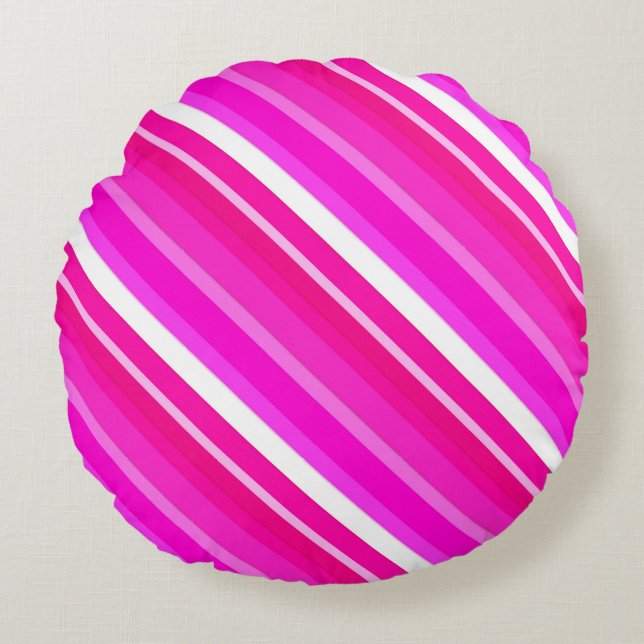 Layered candy stripes - pink and fuchsia round cushion (Front)
