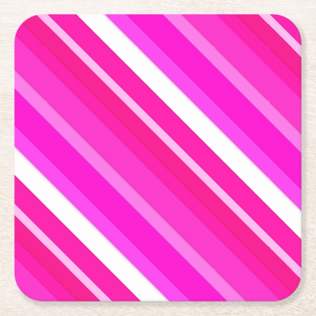 Layered candy stripes - pink and fuchsia square paper coaster (Front)
