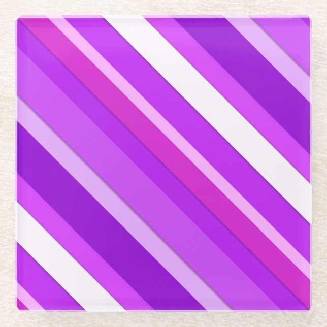 Layered candy stripes - purple and orchid glass coaster (Front)