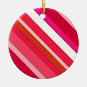 Layered candy stripes - red, pink and white ceramic tree decoration