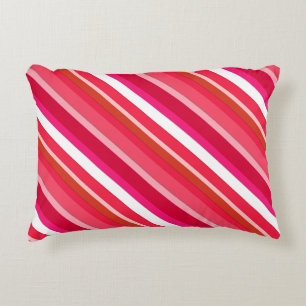 Layered candy stripes - red, pink and white decorative cushion