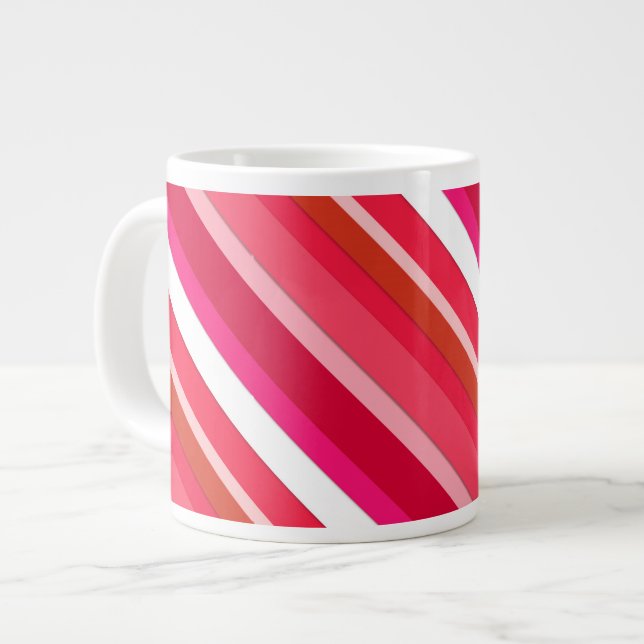 Layered candy stripes - red, pink and white large coffee mug (Front Left)
