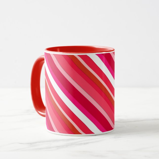 Layered candy stripes - red, pink and white mug (Front Left)