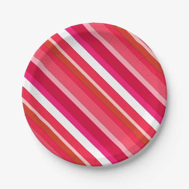 Layered candy stripes - red, pink and white paper plate (Front)
