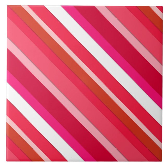 Layered candy stripes - red, pink and white tile (Front)