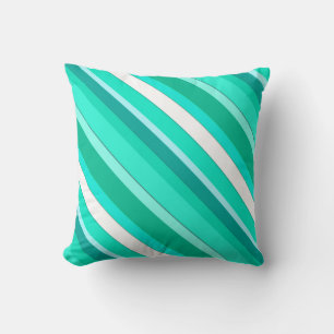 Layered candy stripes - turquoise and white cushion