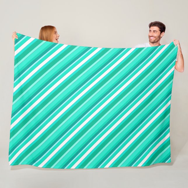 Layered candy stripes - turquoise and white fleece blanket (In Situ)