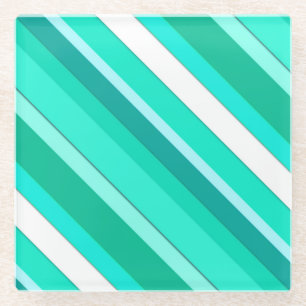 Layered candy stripes - turquoise and white glass coaster