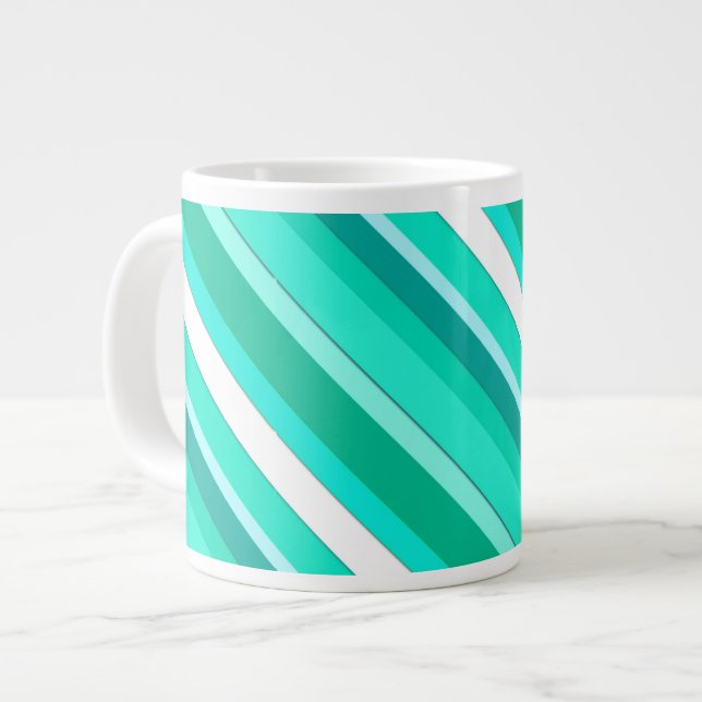 Layered candy stripes - turquoise and white large coffee mug (Front Left)
