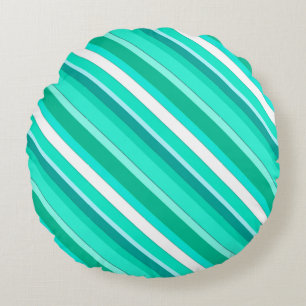 Layered candy stripes - turquoise and white round cushion