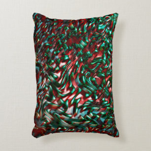 Layered curves, green and burgundy decorative cushion
