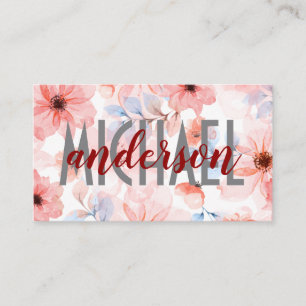 Layered Fonts Simple Floral Background Business Card