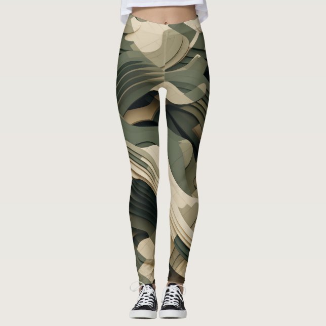 Layered forms in camouflage colours leggings (Front)