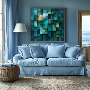 Layered Geometric Abstract Art – Teal and Blue Poster