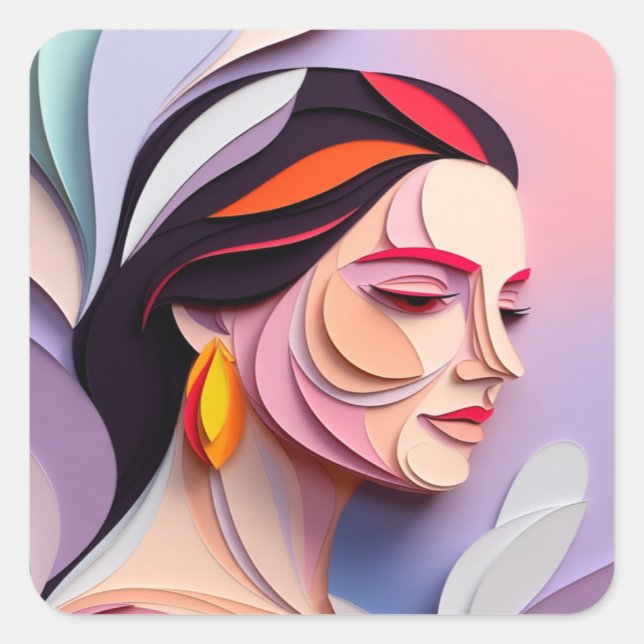 Layered Grace Abstract Feminine Portrait Square Sticker (Front)