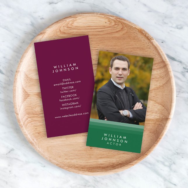 Layered Green and Purple Social Media Photo Business Card (Creator Uploaded)