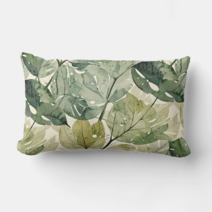 Layered Green Forest Leaves Lumbar Cushion