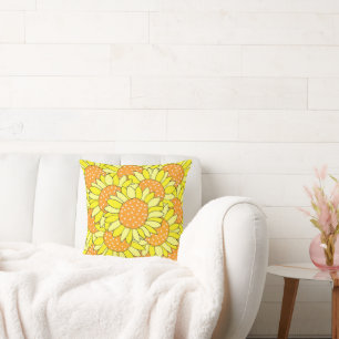 Layered Hand Drawn Yellow Orange Sunflowers Cushion