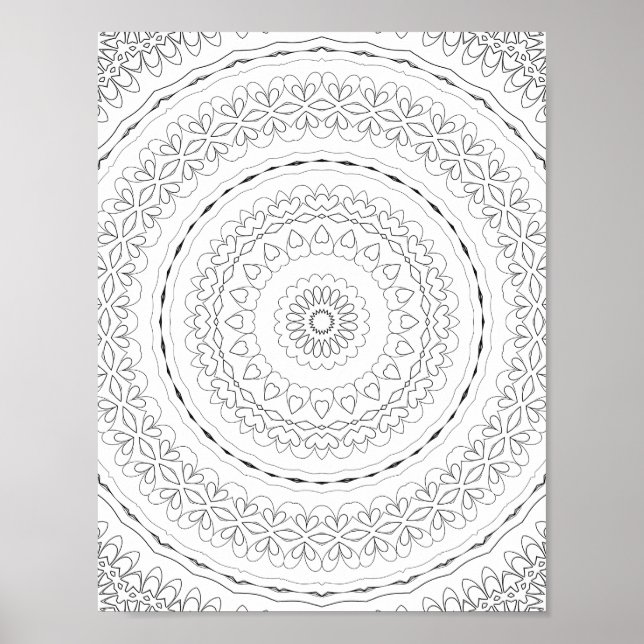 Layered Heart Rings Colouring Page Pattern Design Poster (Front)