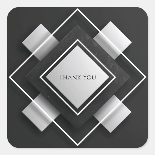 Layered Ivory & Charcoal Geometric Frame Wedding Square Sticker (Front)