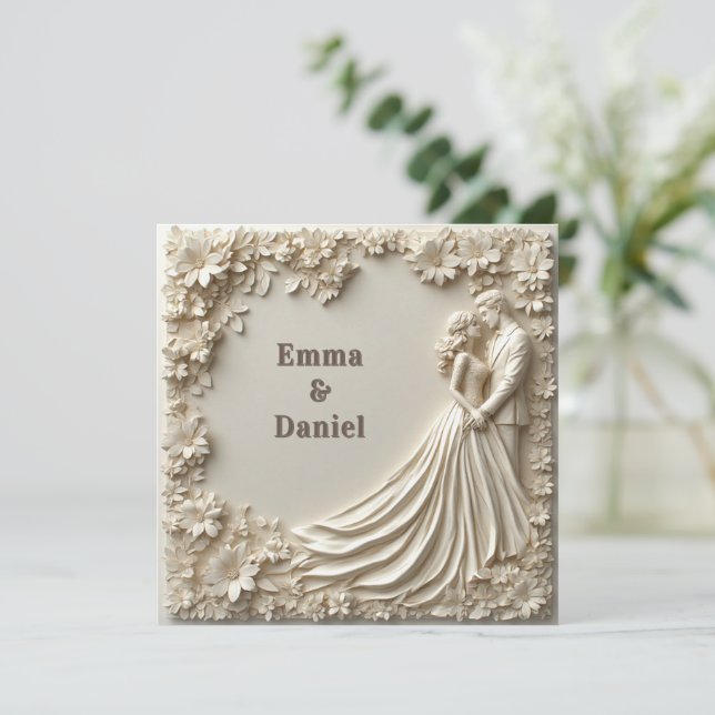 🤍 Layered Ivory Floral Wedding Frame Theme 🤍 Invitation (Standing Front)