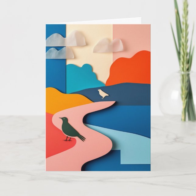 Layered Landscape Birds Card (Front)