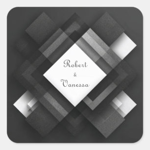 Layered Monochrome Geometric Abstract Wedding Square Sticker