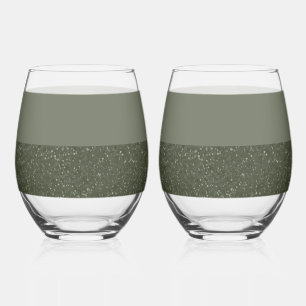 Layered Moss Green Drinkware Set – Customisable Stemless Wine Glass