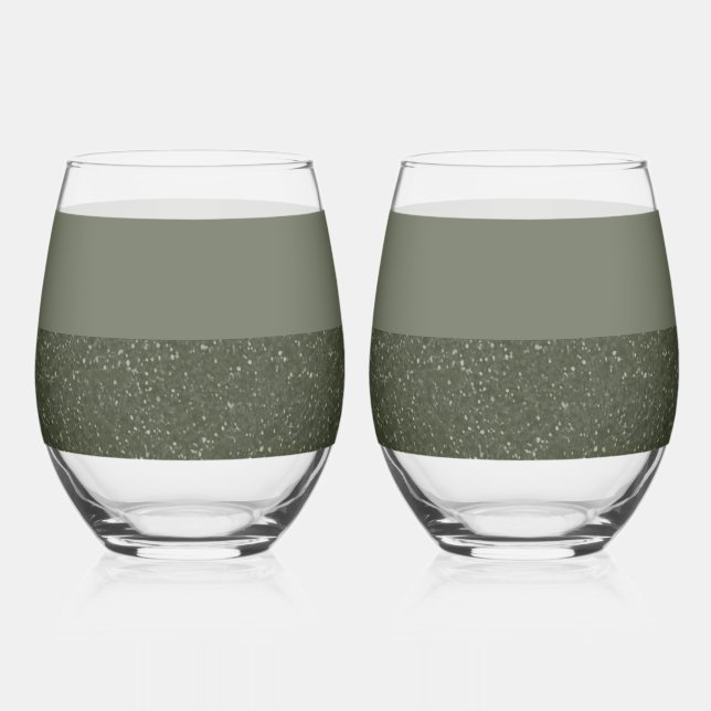 Layered Moss Green Drinkware Set – Customisable Stemless Wine Glass (Front)