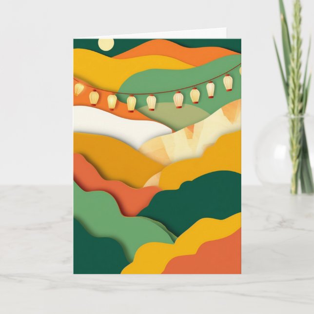 Layered Mountain Lanterns Card (Front)