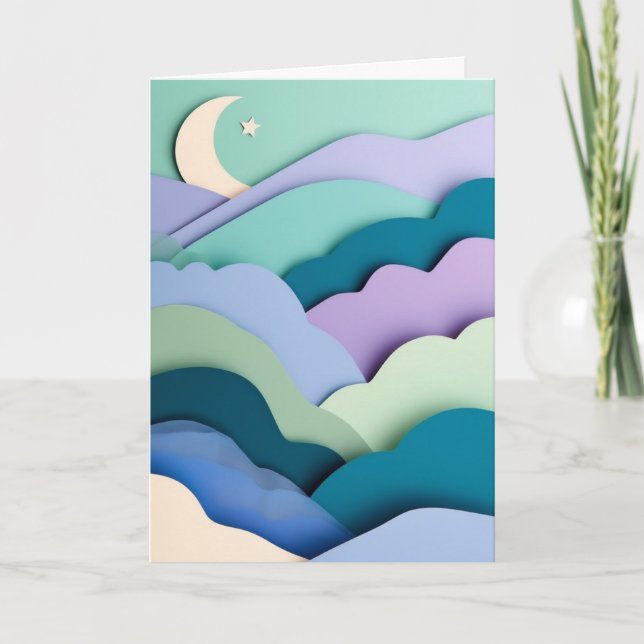 Layered Mountain Moonlight Card (Front)