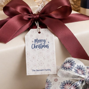 Layered Navy and Burgundy Snowflakes Christmas Gift Tags