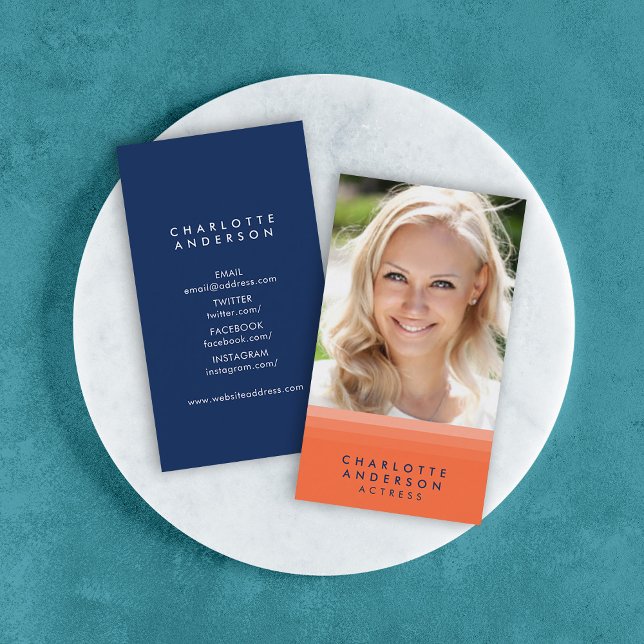 Layered Orange and Blue Social Media Photo Business Card (Creator Uploaded)