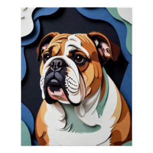 Layered Paper-Cut Bulldog Art Poster