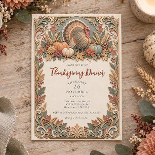 Layered Paper Effect Turkey Thanksgiving Dinner Invitation