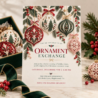 Layered Papercut Christmas Ornament Swap Invitation