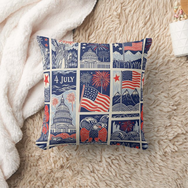 Layered Patriotic Paper Cut Tile Pattern (1) Cushion (Blanket)