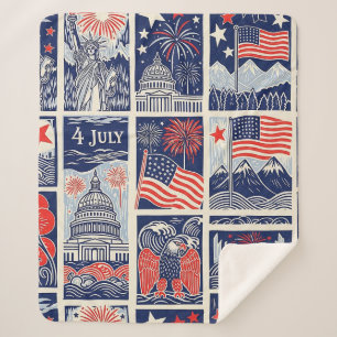 Layered Patriotic Paper Cut Tile Pattern (1) Sherpa Blanket